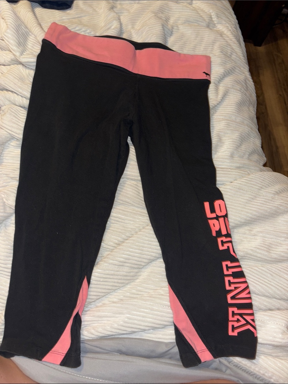 PINK Victoria's Secret Black Capri Leggings with Pink Trim